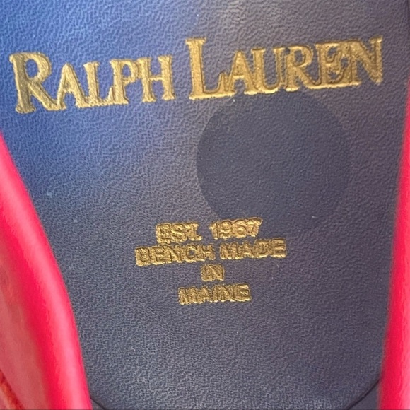 RALPH LAUREN Vtg 80’s Red Leather Loafers Crest Bench Made in Maine USA 8 RARE!! - Picture 2 of 12